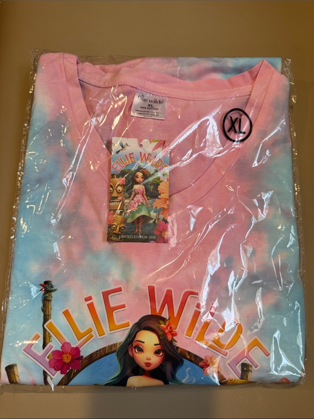 ellie wilde Pink & Light Blue Tie-Dye Graphic V-Neck Tee